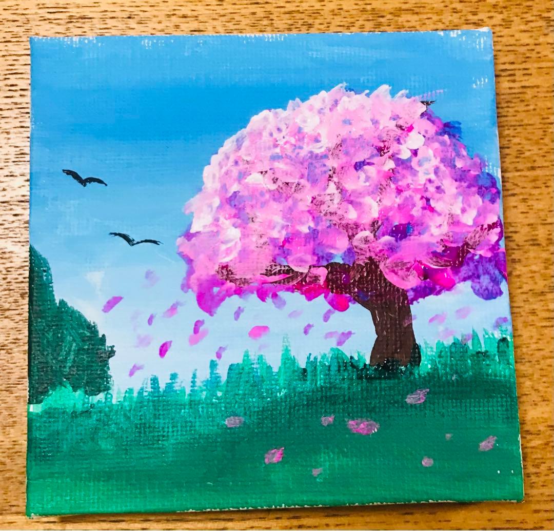桜の木 アクリル絵の具作品 アクリル画 - メルカリ