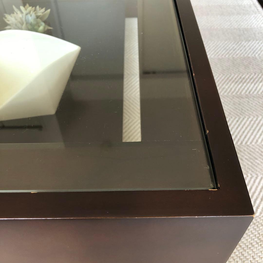 モダン ガラス天板 ローテーブル　ダークブラウン