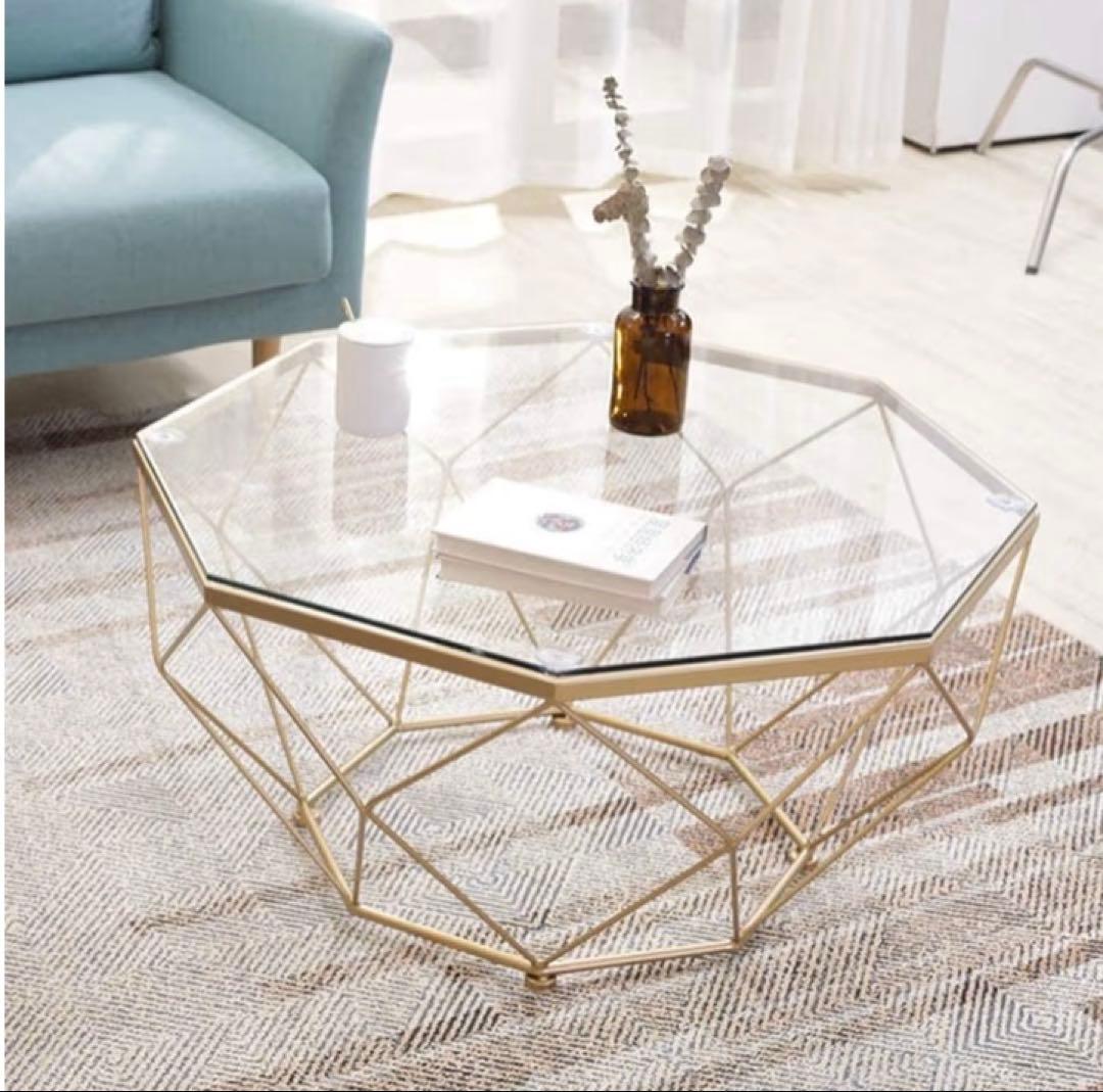 ジオメトリックデザイン 八角形ガラステーブル　北欧　ローテーブル
