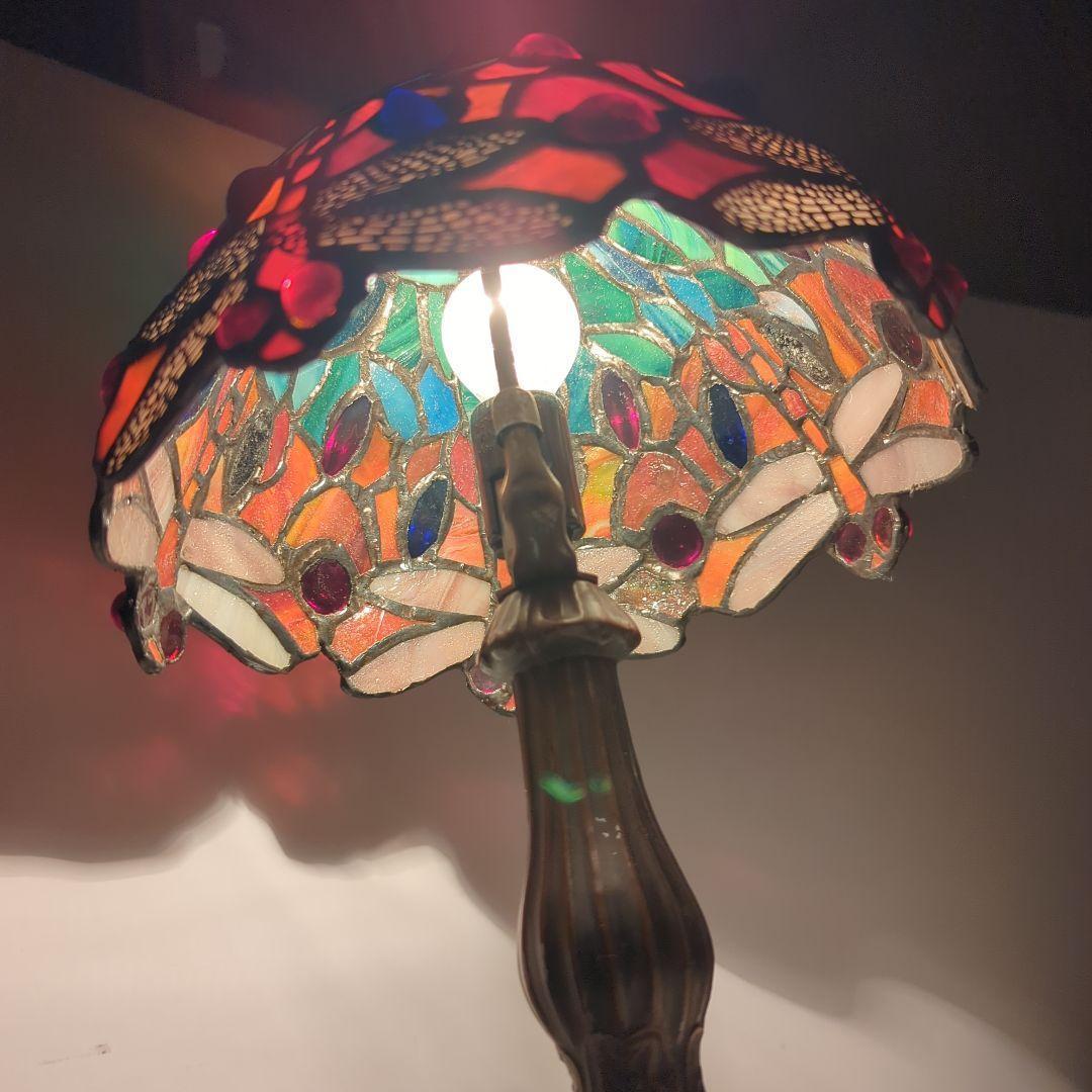 【 アンティーク 】 ステンドグラス／テーブルライト／トンボ／立体ガラス