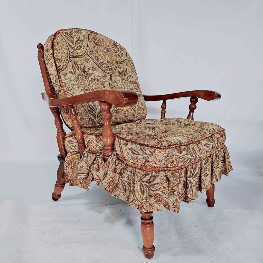 【極美品】柏木工 かしわ 木製アームチェア 2脚セット 花柄 椅子 飛騨家具