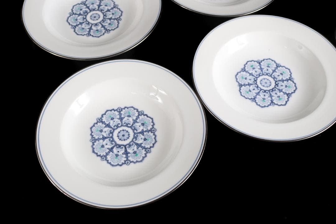 大倉陶園 呉須正倉院 OKURAスープ皿 6枚 プラチナ彩 ハンドペイント