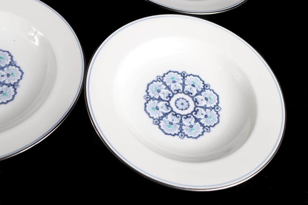 大倉陶園 呉須正倉院 OKURAスープ皿 6枚 プラチナ彩 ハンドペイント