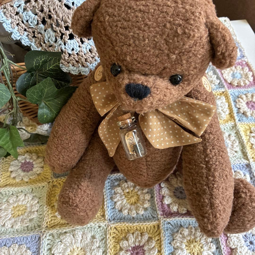 テディベア　クマのぬいぐるみ　茶色　リボン　ハンドメイド
