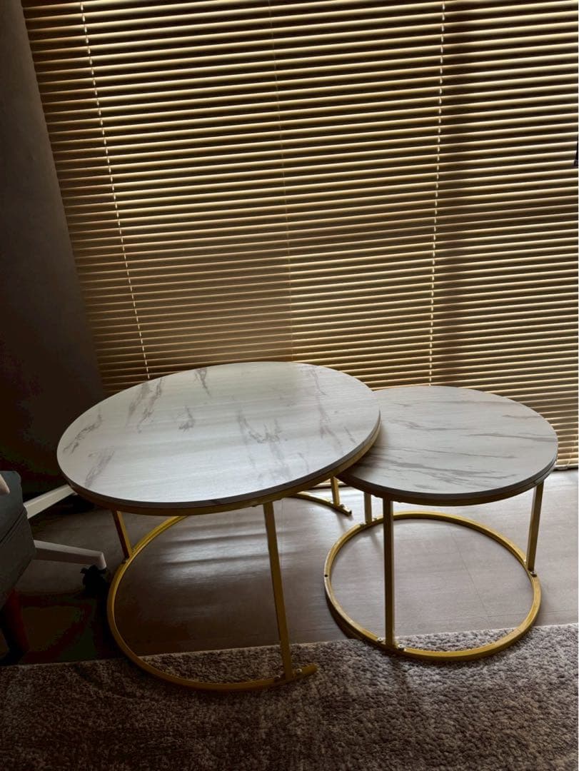 円形大理石風テーブル2つセット