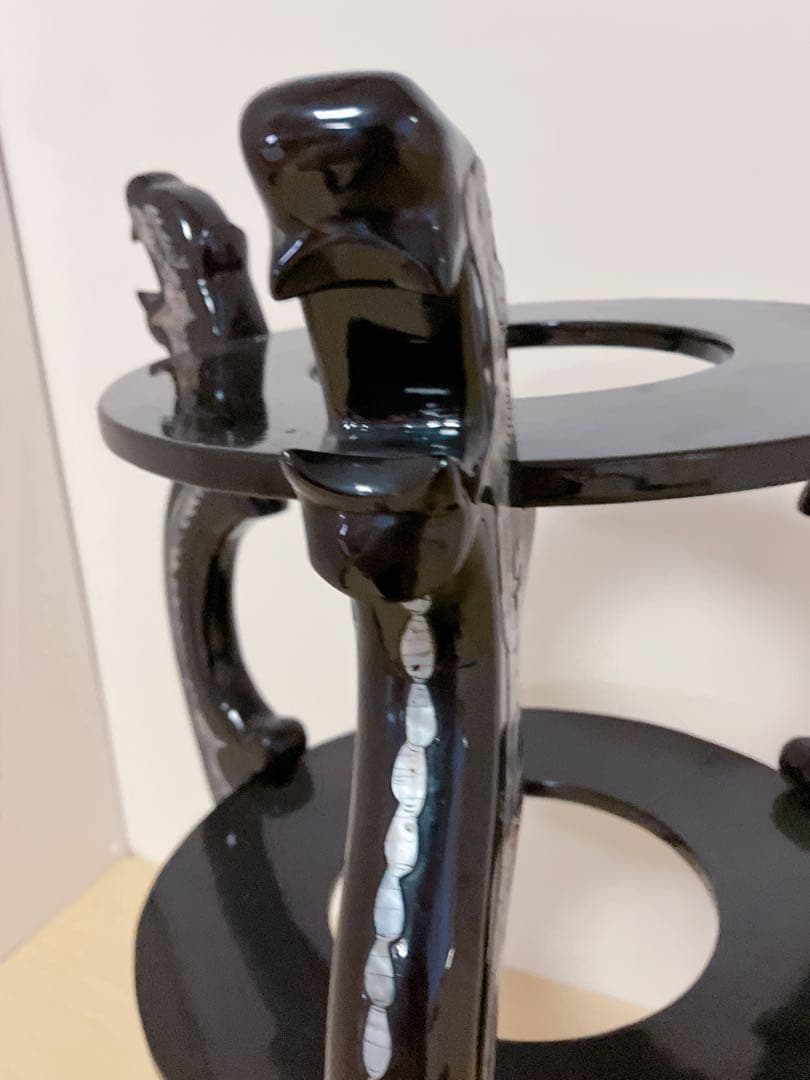 アンティーク調　飾り棚　花台　猫脚　螺鈿細工　サイドテーブル