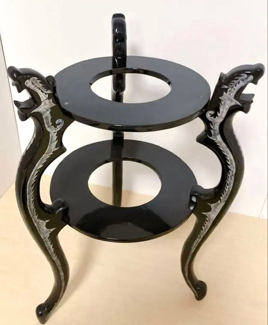 アンティーク調　飾り棚　花台　猫脚　螺鈿細工　サイドテーブル