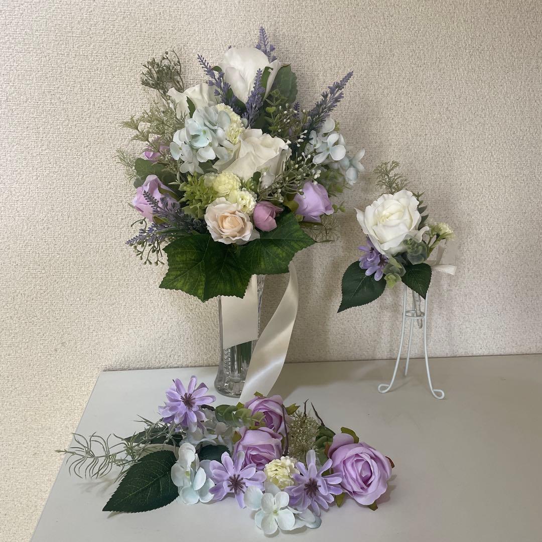 ウエディングブーケ クラッチタイプ ヘアアクセサリー16点No.327