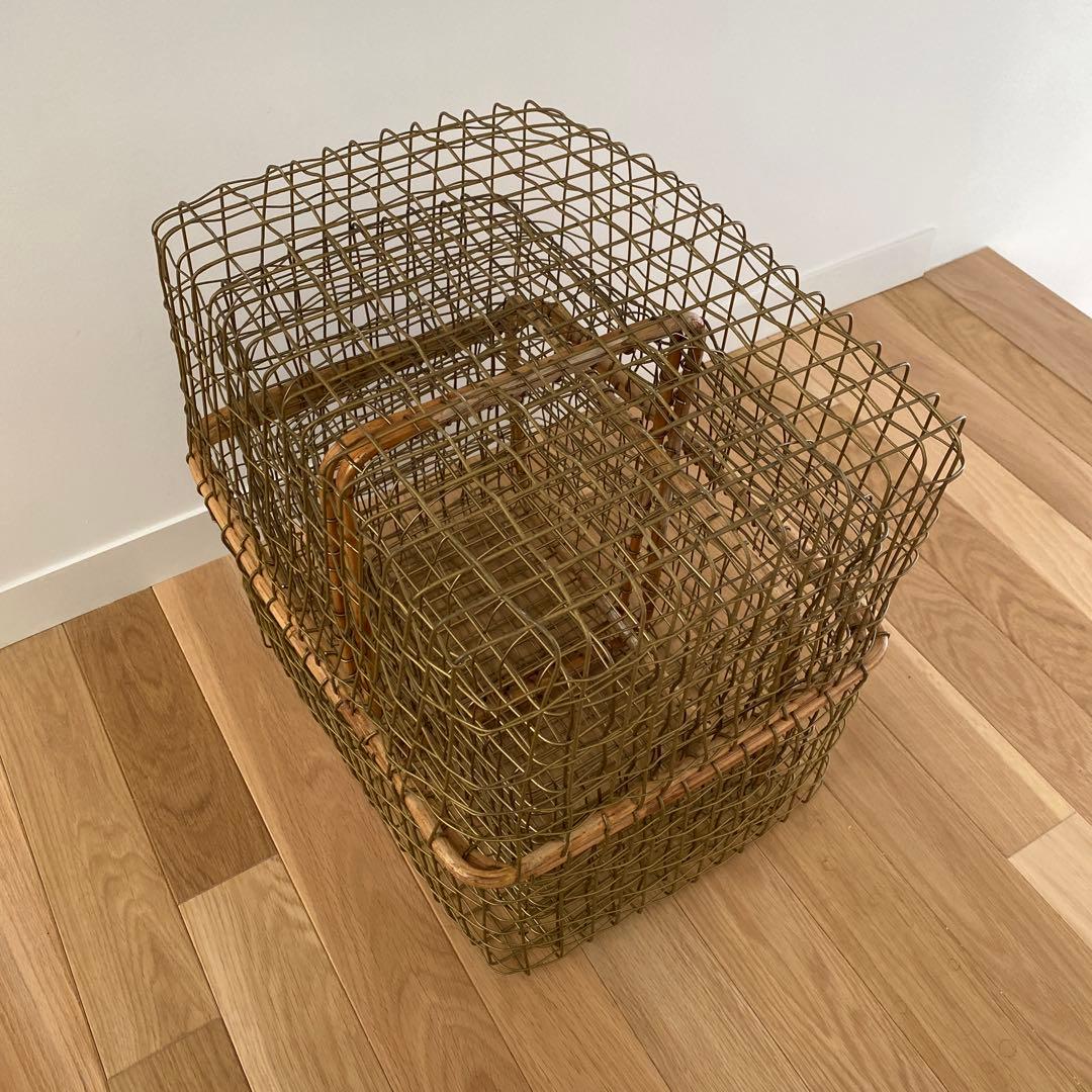 ワイヤーバスケット　セット売り　アイアン　籐　ラタン