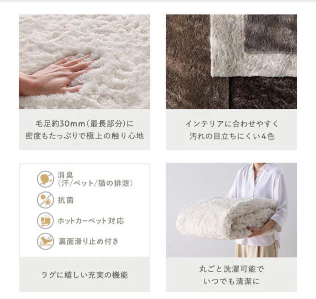RASIK 洗えるふんわり濃密シャギーラグ スーファ130×190 グレージュ