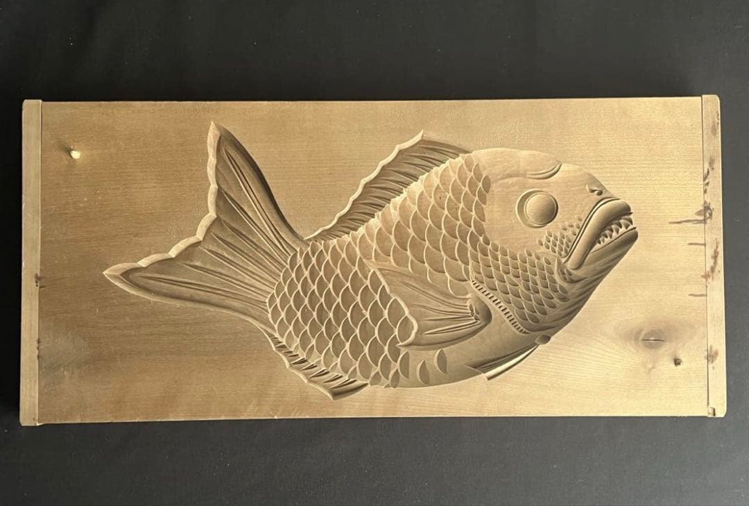 菓子型 特大型の鯛 タイ 細密44.3×20.2cm 和菓子 古道具アンティーク