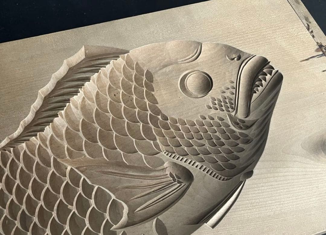 菓子型 特大型の鯛 タイ 細密44.3×20.2cm 和菓子 古道具アンティーク