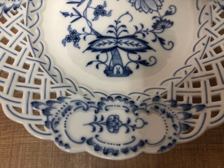 マイセン　ブルーオニオン　21cm 透かしプレート コンポート