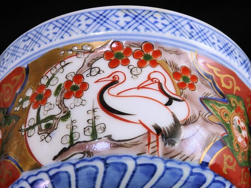 古伊万里 金襴手 双鶴に梅花の図 大振蓋茶碗 2客 D747AS-CHr - メルカリ