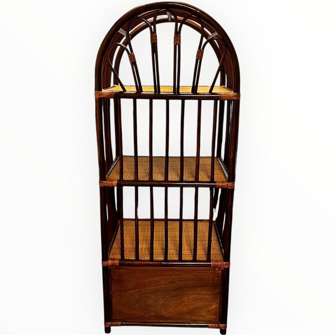 【美品】ラタン アーチ型 5段シェルフ 引き出し付き 籐家具 ヴィンテージ