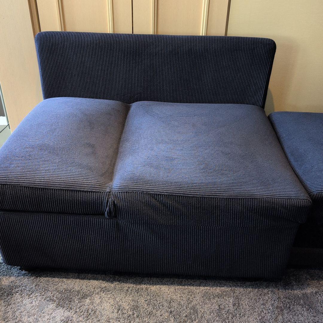 カウチソファーベッド　ダークブルー 肘付き