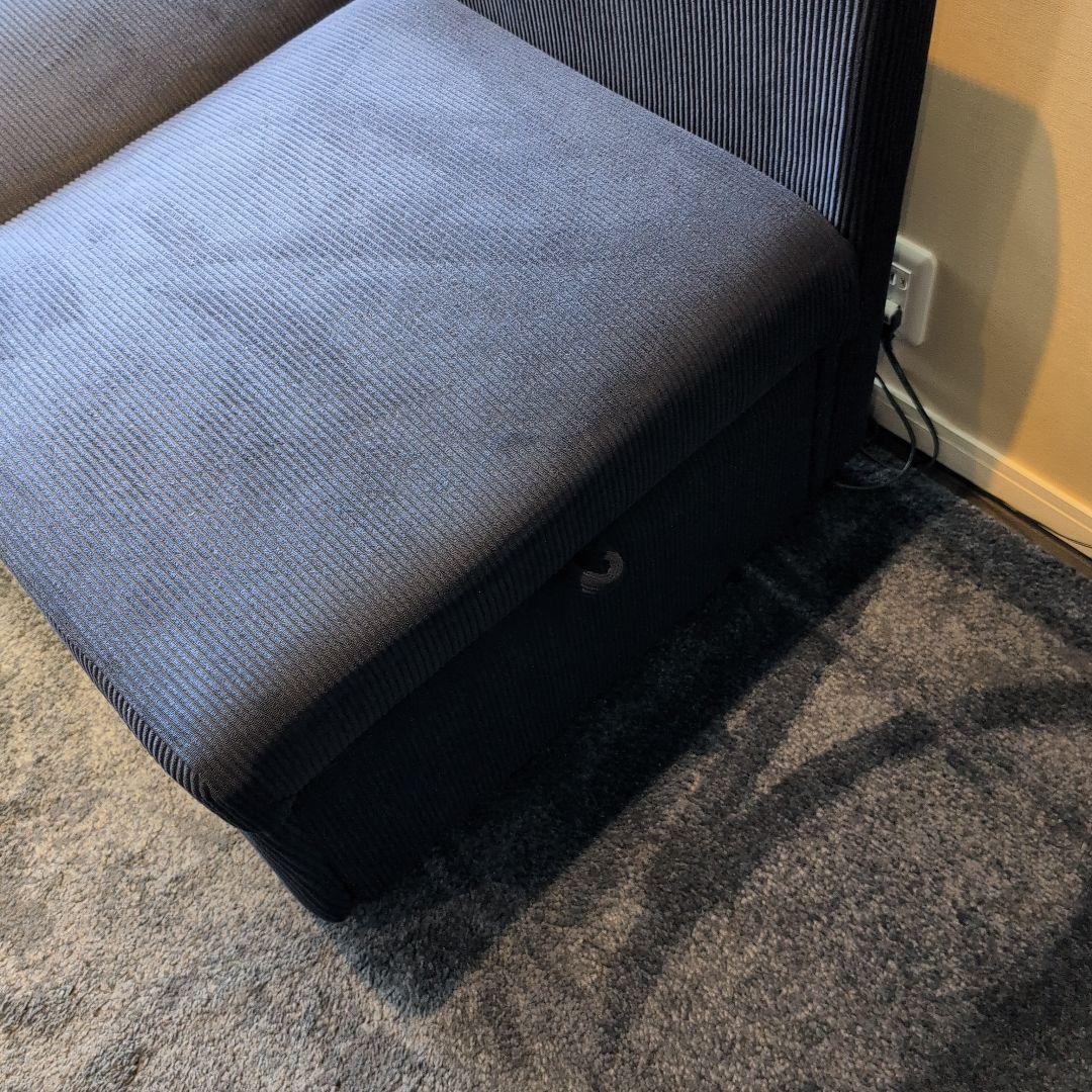 カウチソファーベッド　ダークブルー 肘付き