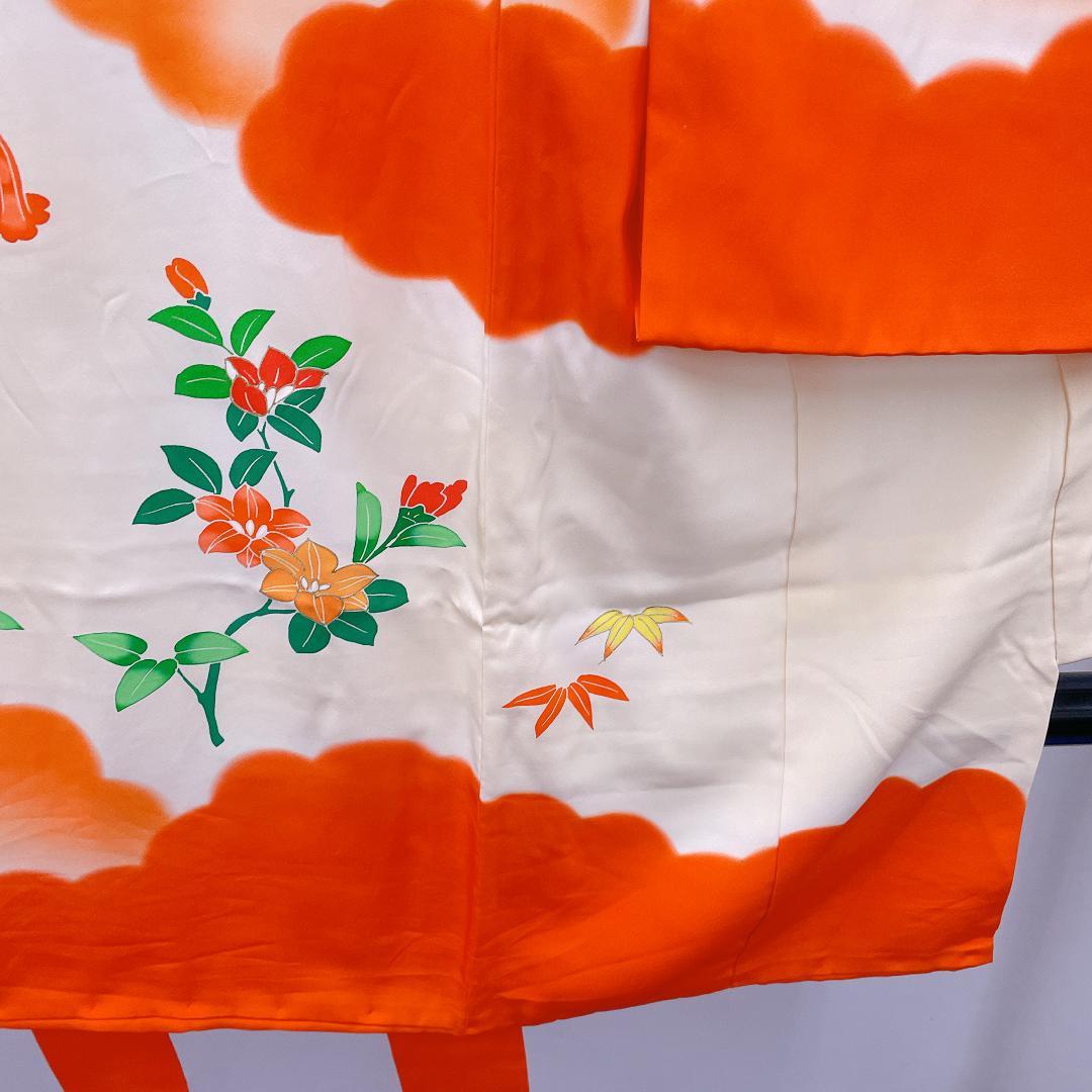 ★3962★ 子供着物 一つ身 単品 女の子 七五三 3才 朱色 花柄