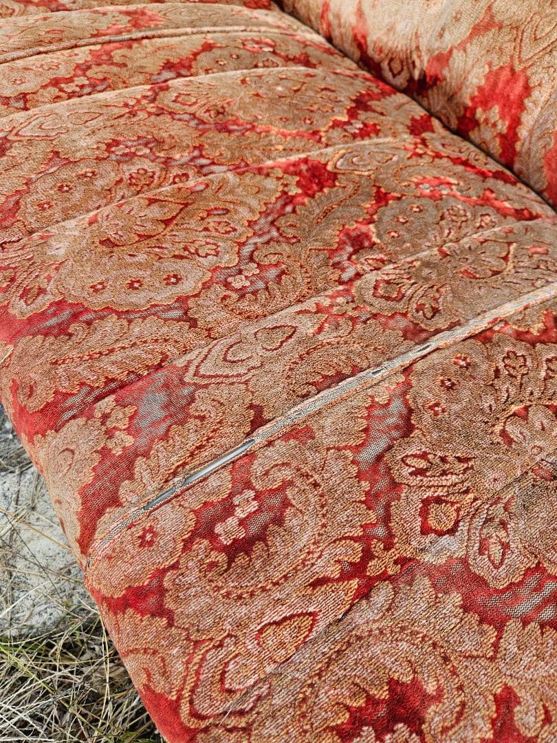 ヴィンテージ モケット 3人掛けソファ ベロア 総柄 長椅子 レトロ