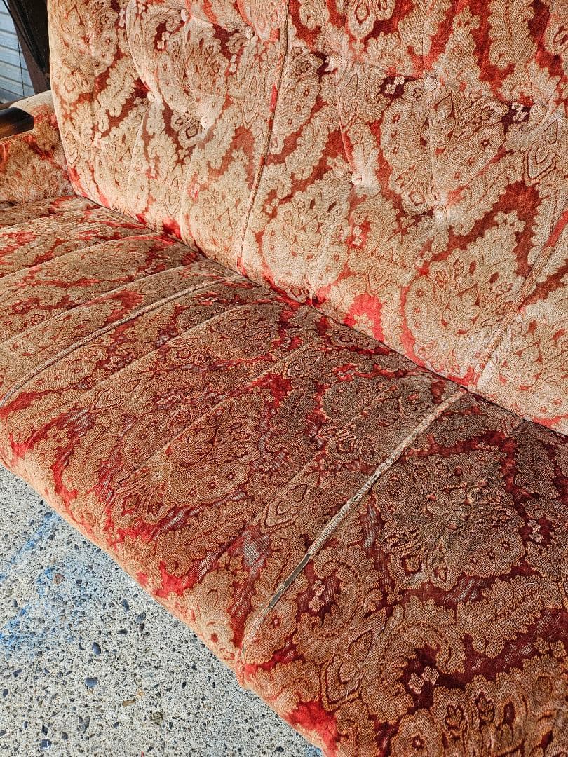 ヴィンテージ モケット 3人掛けソファ ベロア 総柄 長椅子 レトロ