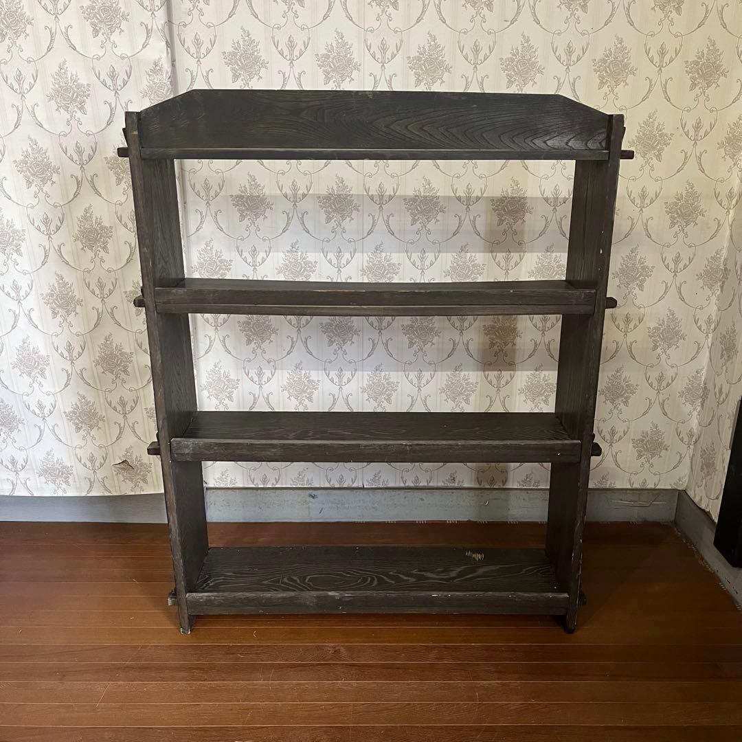 【アンティーク】昭和レトロ 木製 4段 楔本棚 くさび 飾り棚 オープンラック