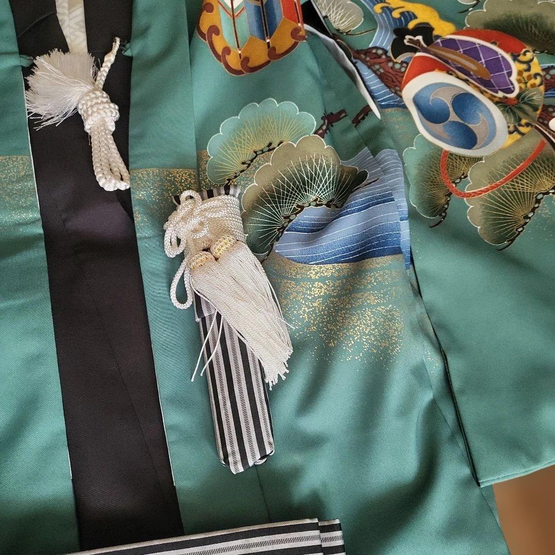 日本製　5歳　七五三用 セット　青緑色の着物