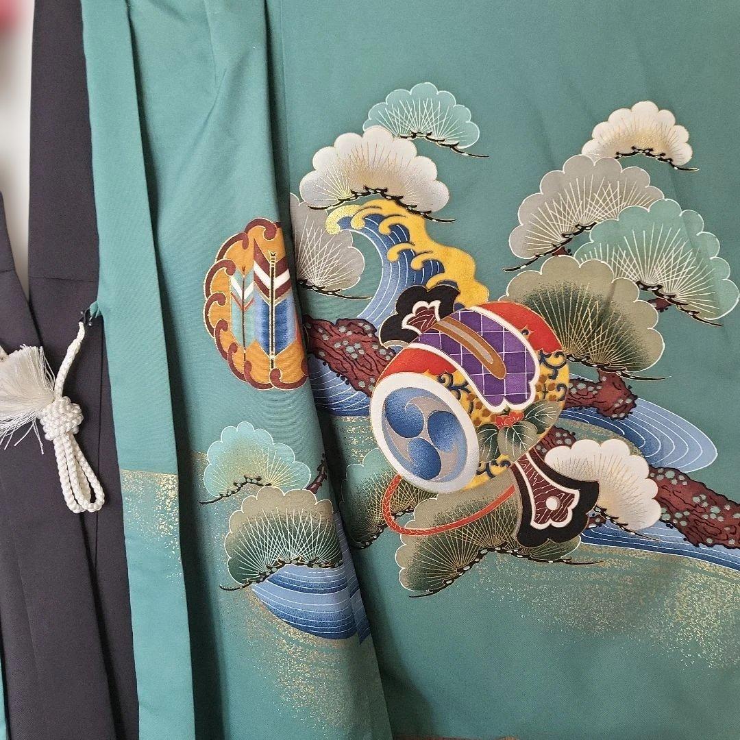 日本製　5歳　七五三用 セット　青緑色の着物