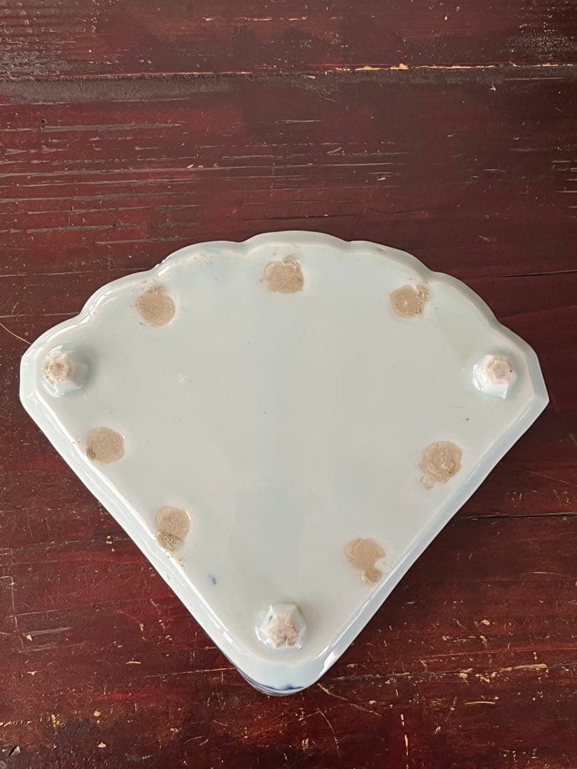 希少注文品　清朝期新渡　扇形足付鉢　五彩粉彩　丸紋唐草牡丹吉祥　変形向付菓子鉢