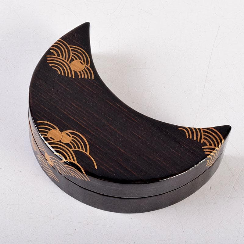 茶道具 道場宗廣作 黒一関塗 惺斉好 青海波壷々 月香合 共箱 Z 8551