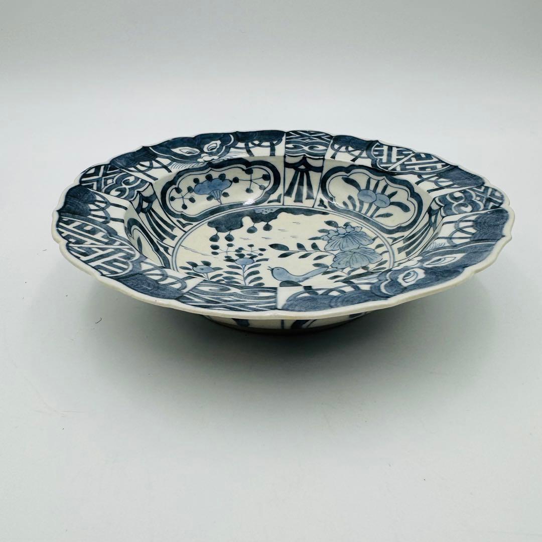 【南紀高松焼　芙蓉手　染付菓子鉢　皿】骨董　アンティーク　インテリア