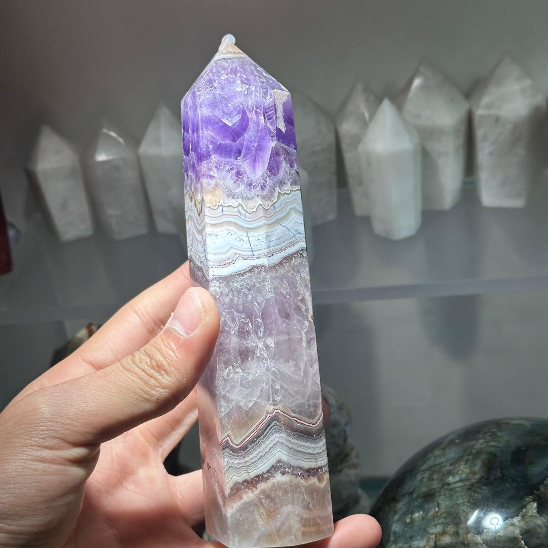 天然石アメジスト共生瑪瑙のポイント　置物G.161