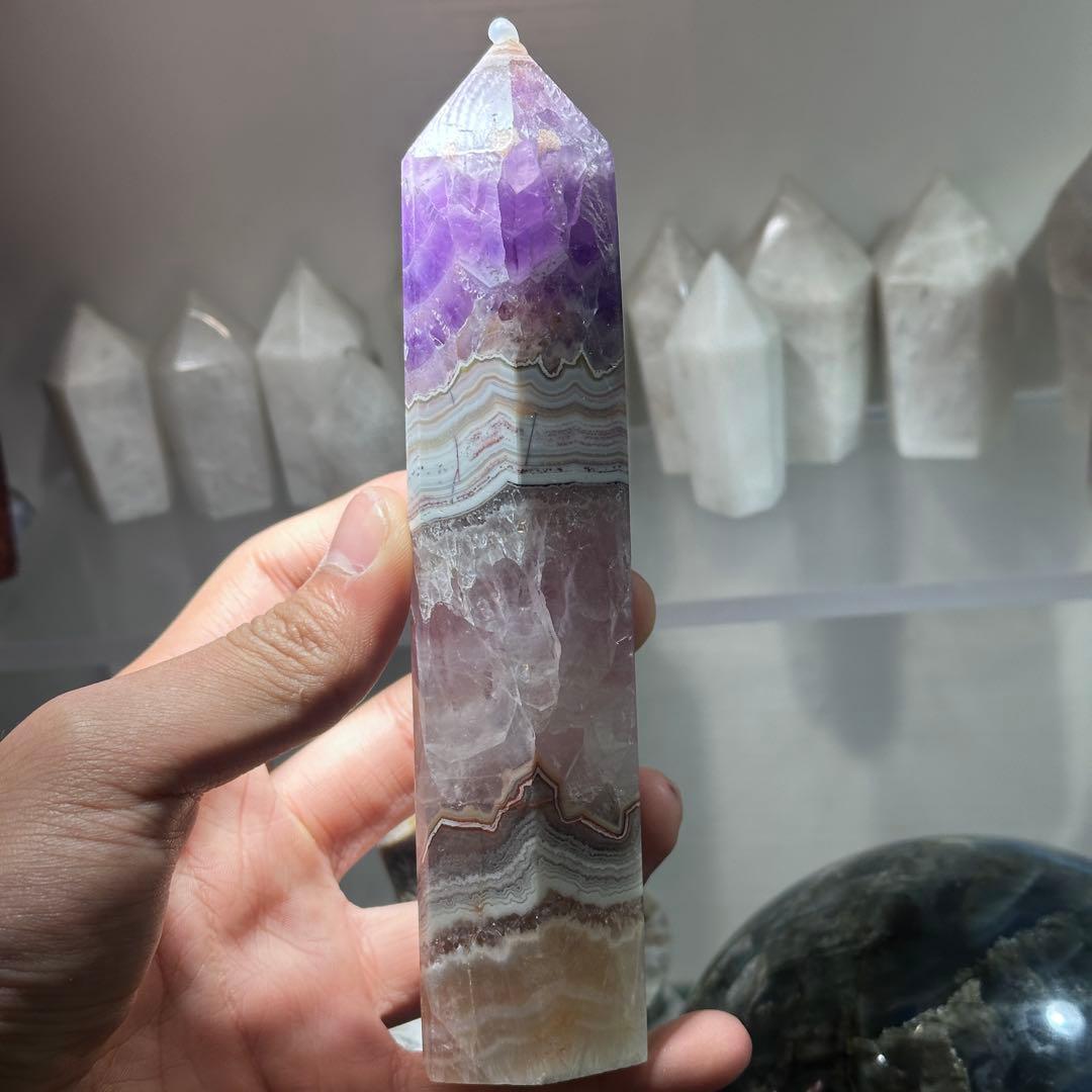 天然石アメジスト共生瑪瑙のポイント　置物G.161