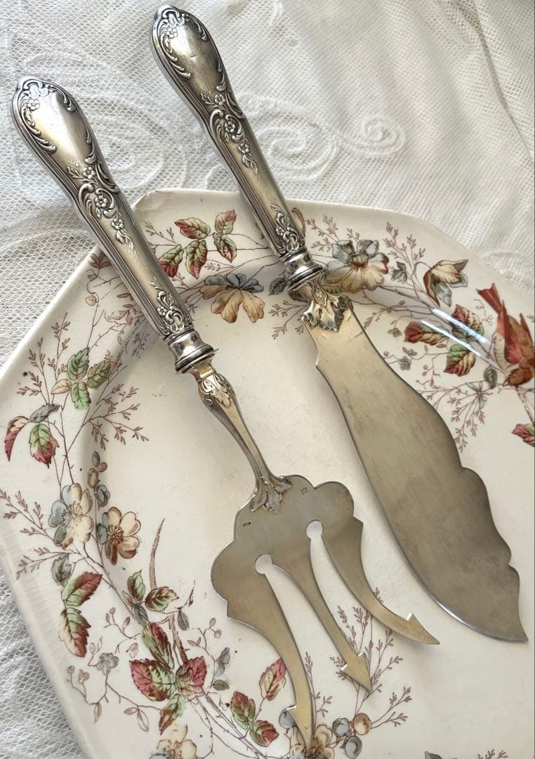 フランスアンティーク サーバー サービング ナイフ フォーク シルバーカトラリー