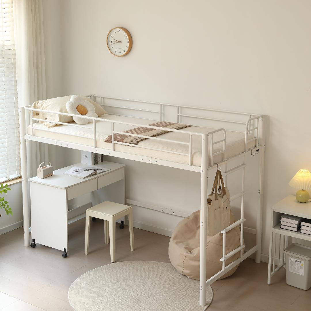 超人気！【高さ140cm】ロフトベッド 耐荷重150kg 一人暮らしWhite