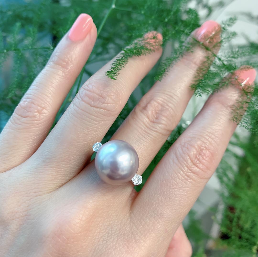 Spoilme -値下げピンクパール 13.3mm ダイヤ 18K リング 新品