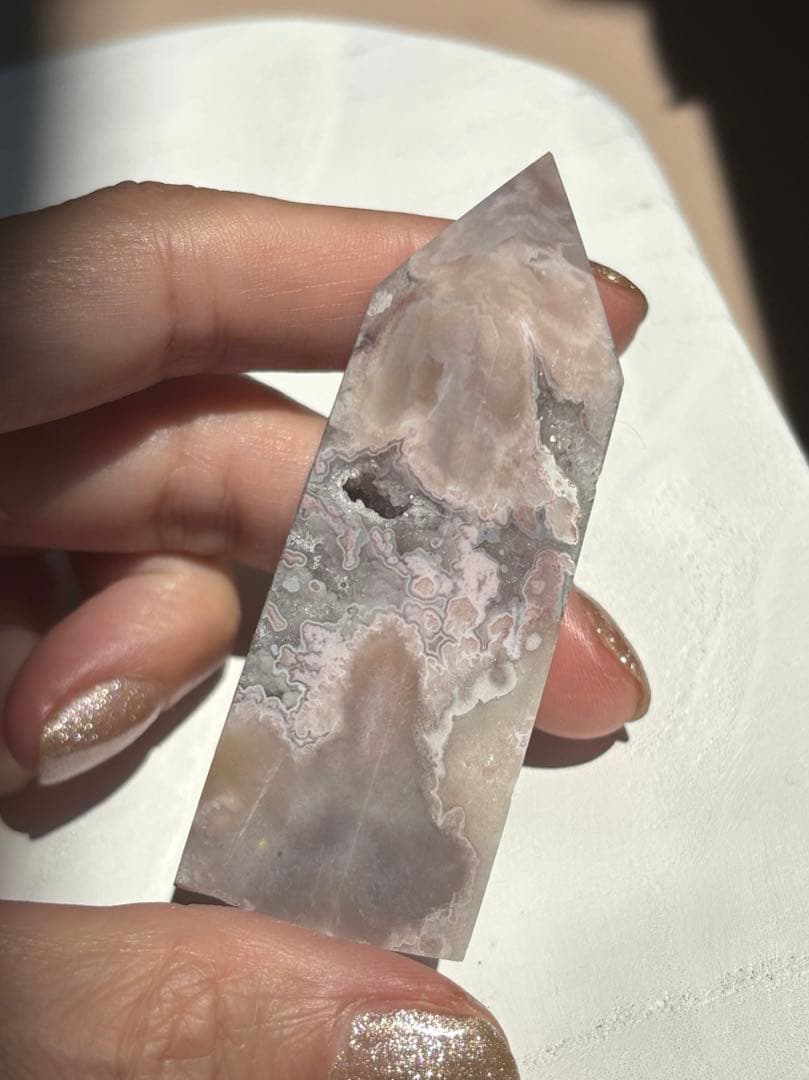 《レアカラー♡》チェリーブロッサムフラワーアゲート　タワー　ポイント　六角柱