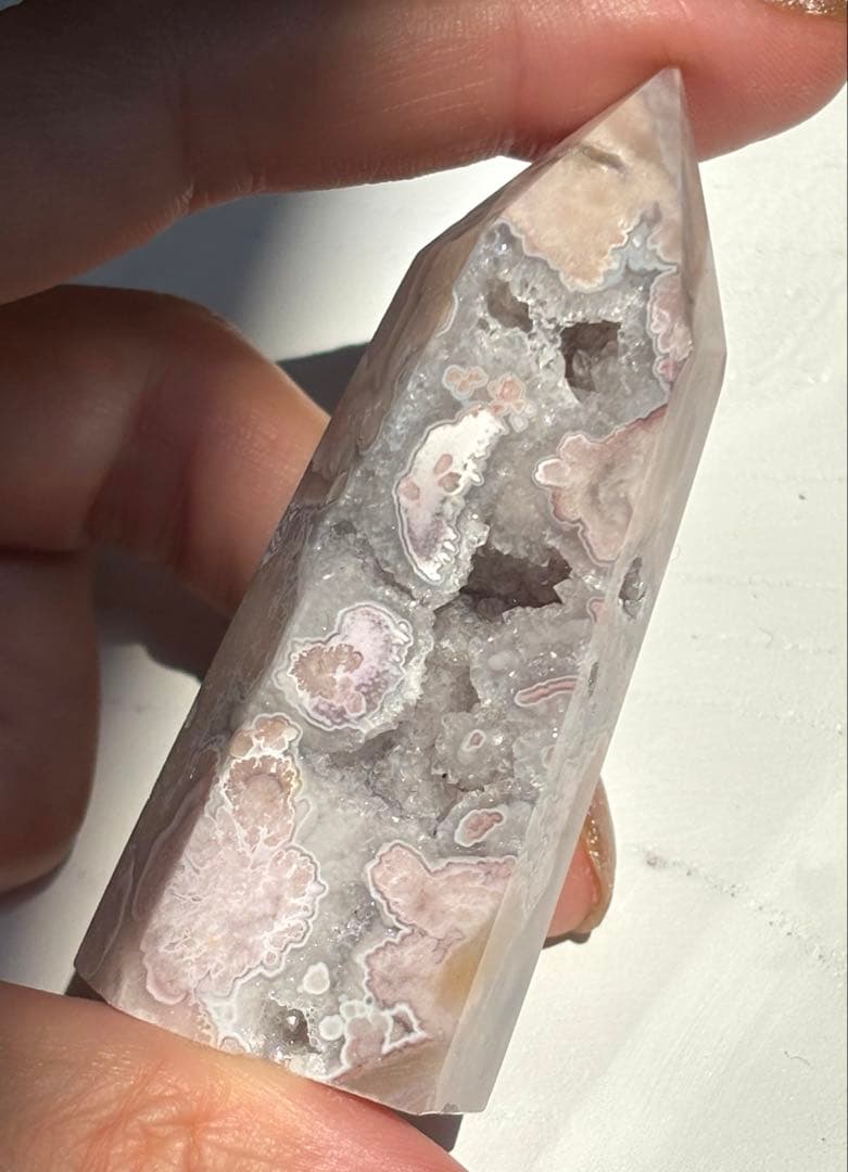 《レアカラー♡》チェリーブロッサムフラワーアゲート　タワー　ポイント　六角柱