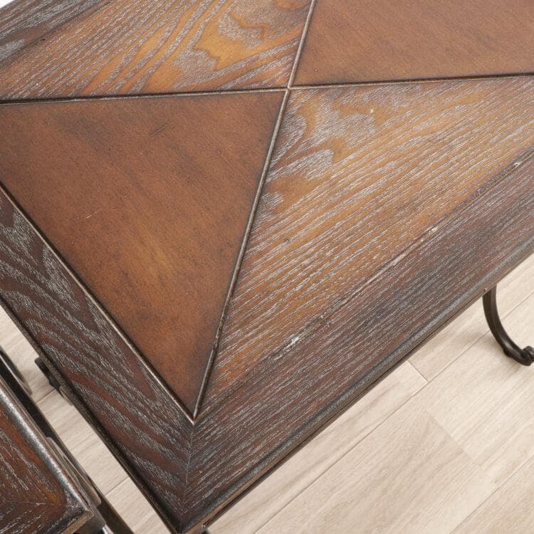 ネストテーブル アンティーク調アイアン×濃淡ウッド