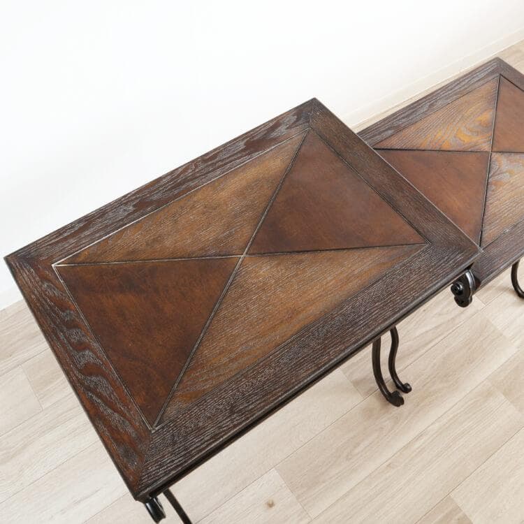 ネストテーブル アンティーク調アイアン×濃淡ウッド