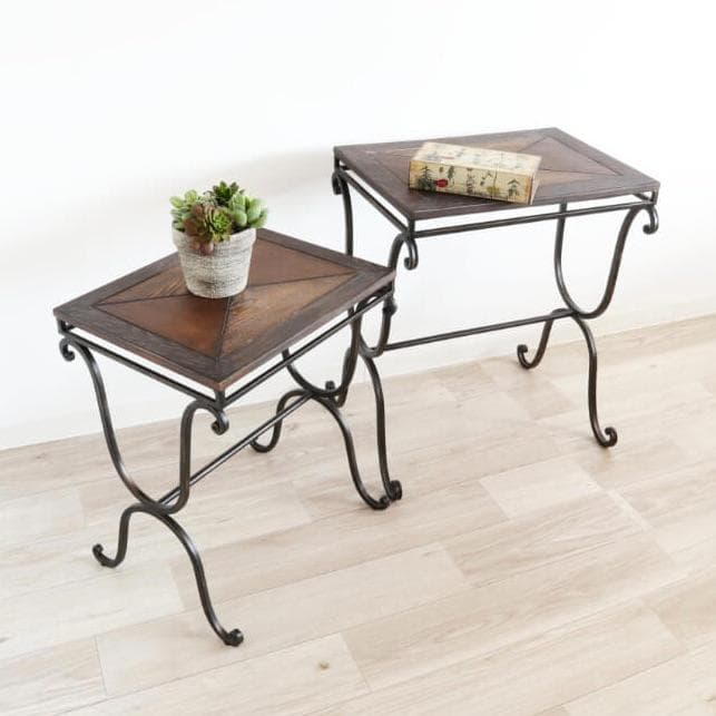 ネストテーブル アンティーク調アイアン×濃淡ウッド