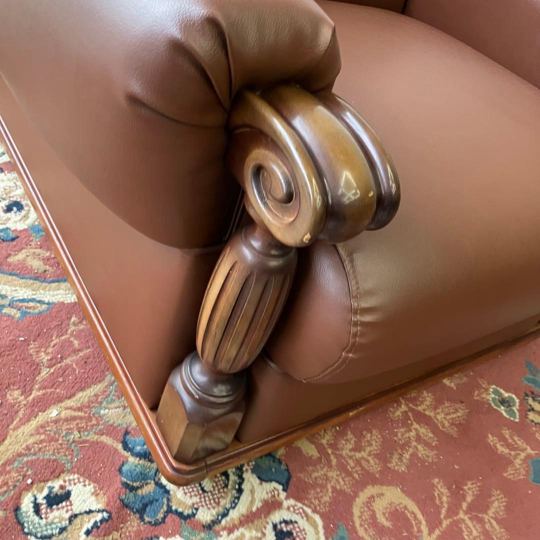 ② 昭和レトロ オールドカリモク レザーソファー 1人掛けソファー ロビーチェア