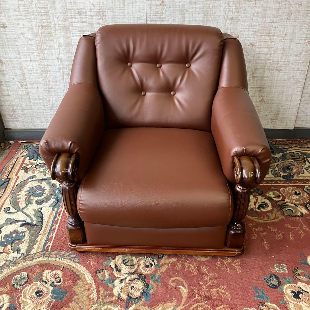 ② 昭和レトロ オールドカリモク レザーソファー 1人掛けソファー ロビーチェア