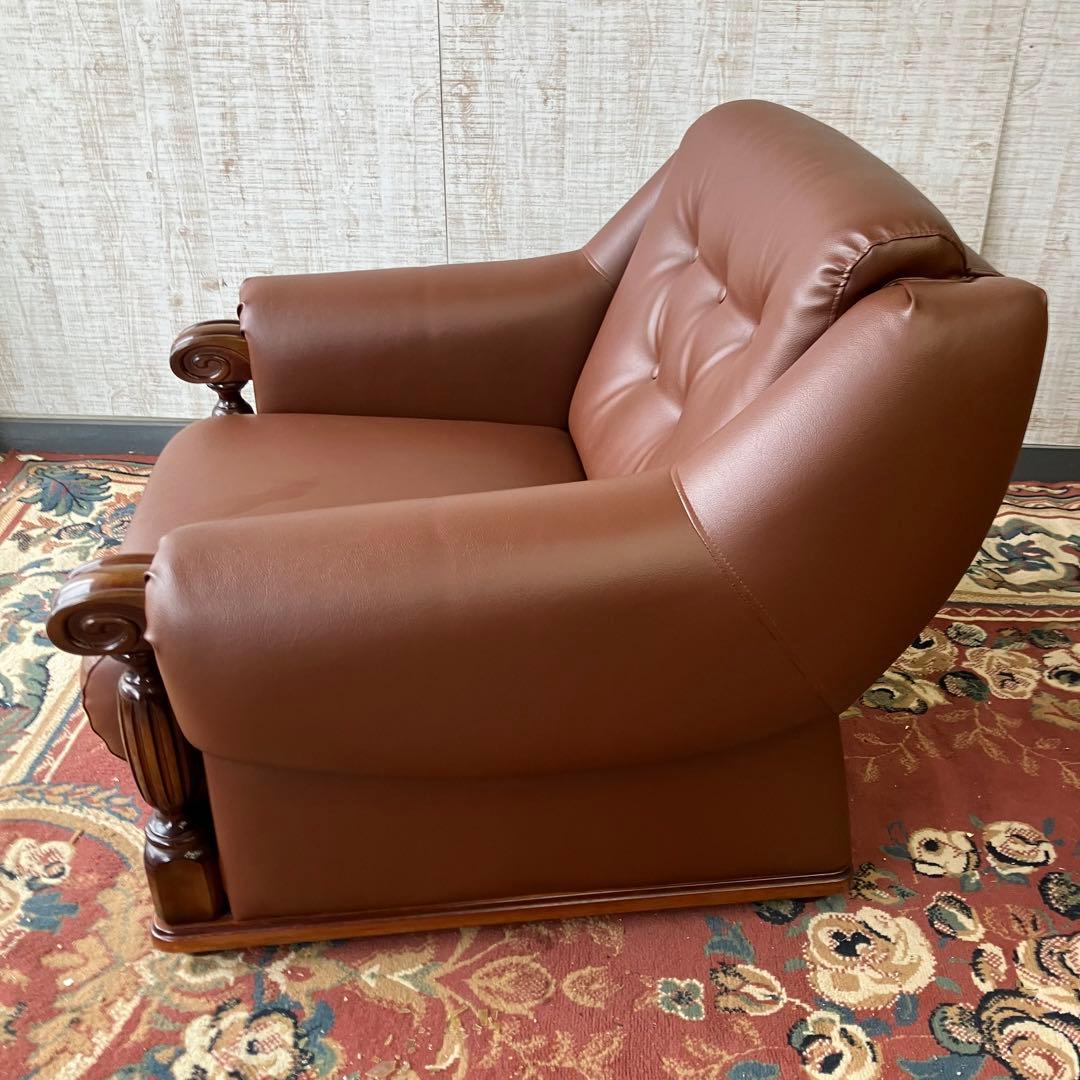 ② 昭和レトロ オールドカリモク レザーソファー 1人掛けソファー ロビーチェア