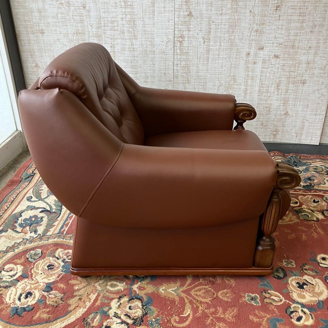 ② 昭和レトロ オールドカリモク レザーソファー 1人掛けソファー ロビーチェア