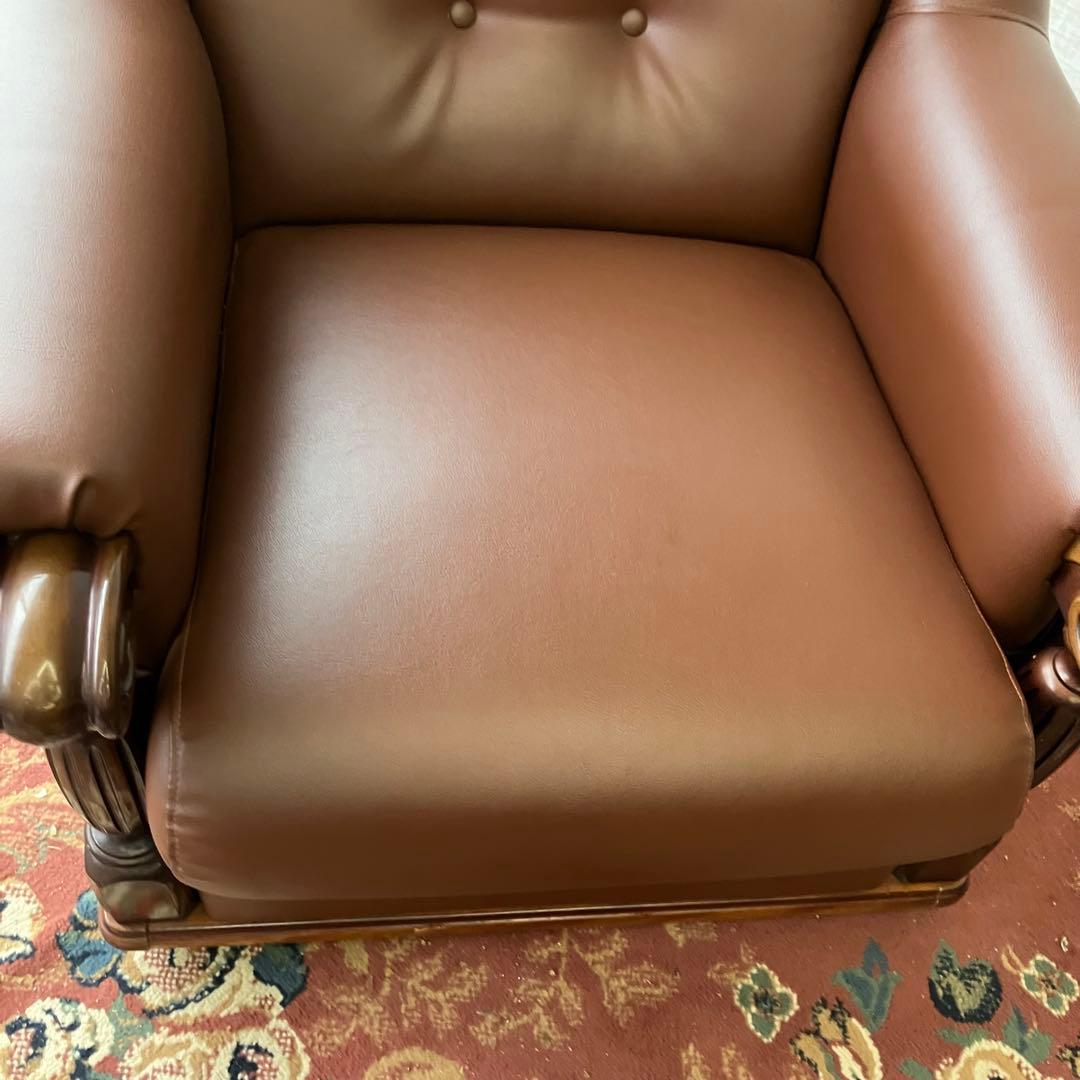② 昭和レトロ オールドカリモク レザーソファー 1人掛けソファー ロビーチェア