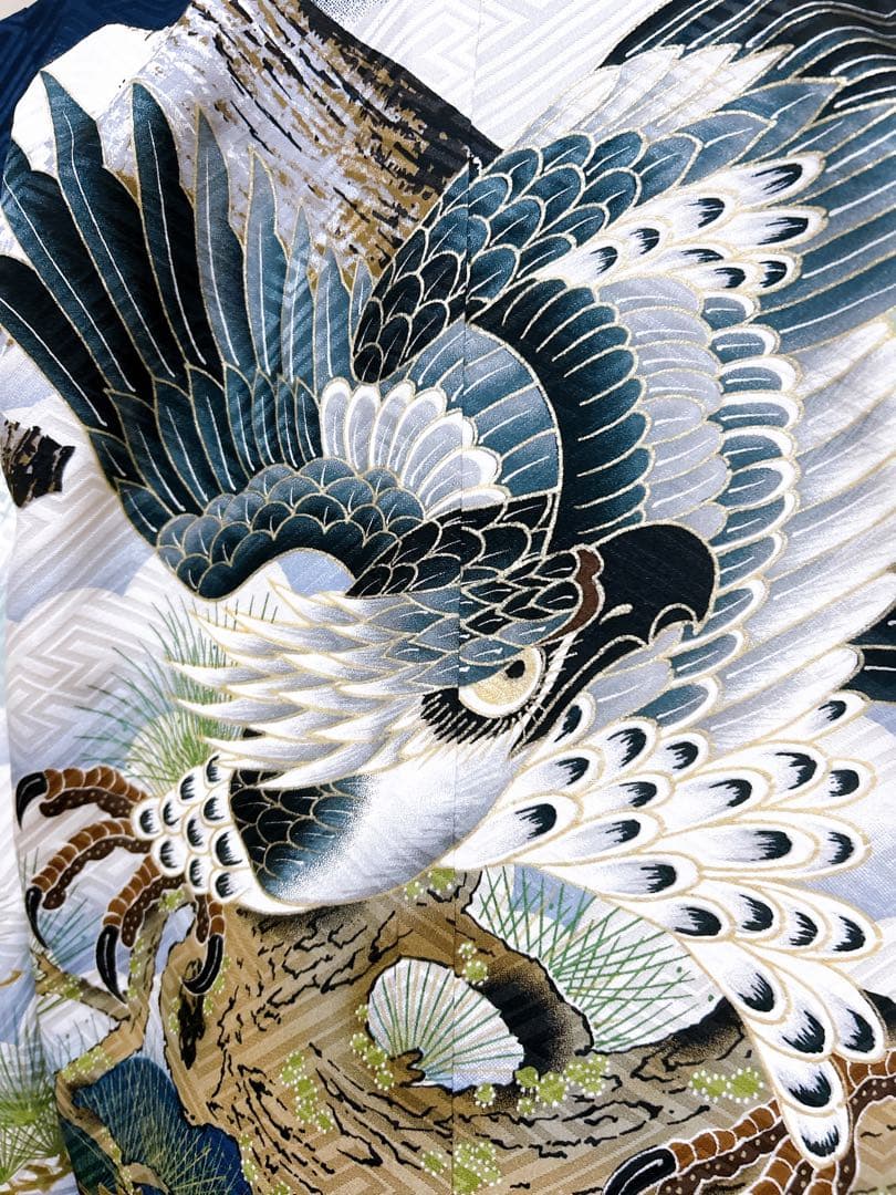 【最高級品】豪華正絹&畳表雪駄　七五三　5歳　男の子　フルセット　一式　紺地　鷹