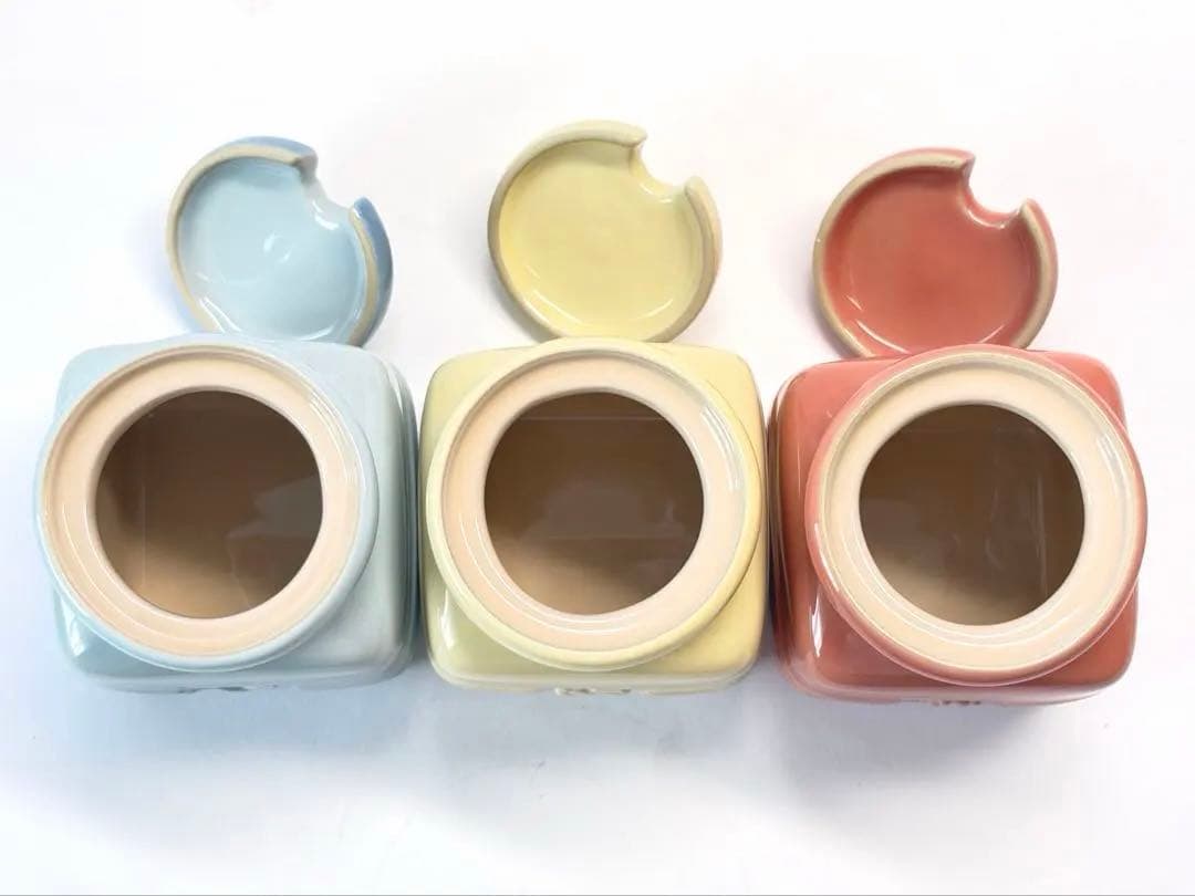 新品 ルクルーゼ ジャムポット 3色 赤黄青 スプーン付 調味料入れ 3点セット