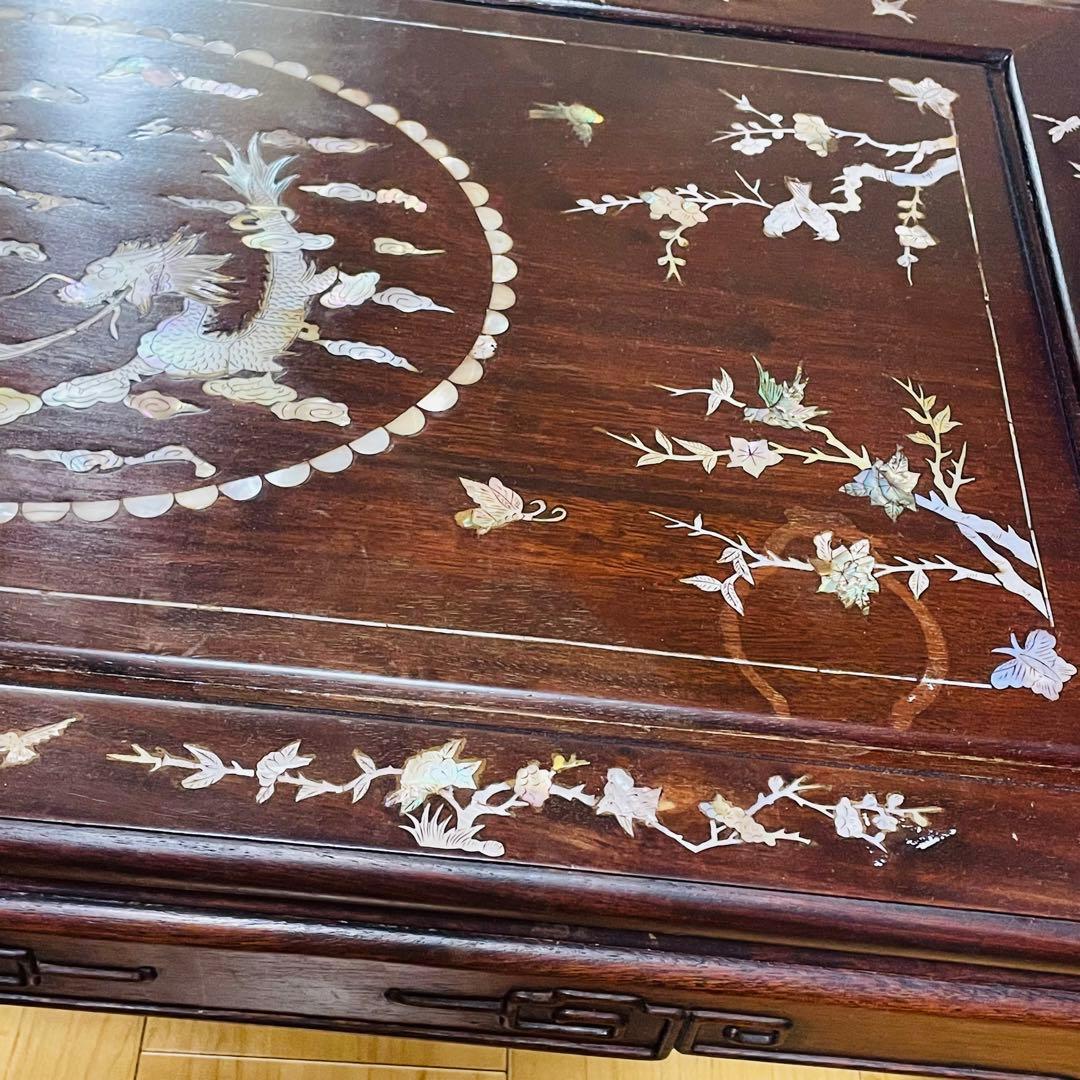 ★螺鈿細工★高級テーブル★机★龍 孔雀 梅★アジアン アンティーク 中国 韓国