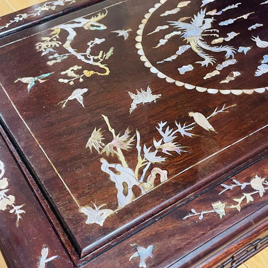 ★螺鈿細工★高級テーブル★机★龍 孔雀 梅★アジアン アンティーク 中国 韓国