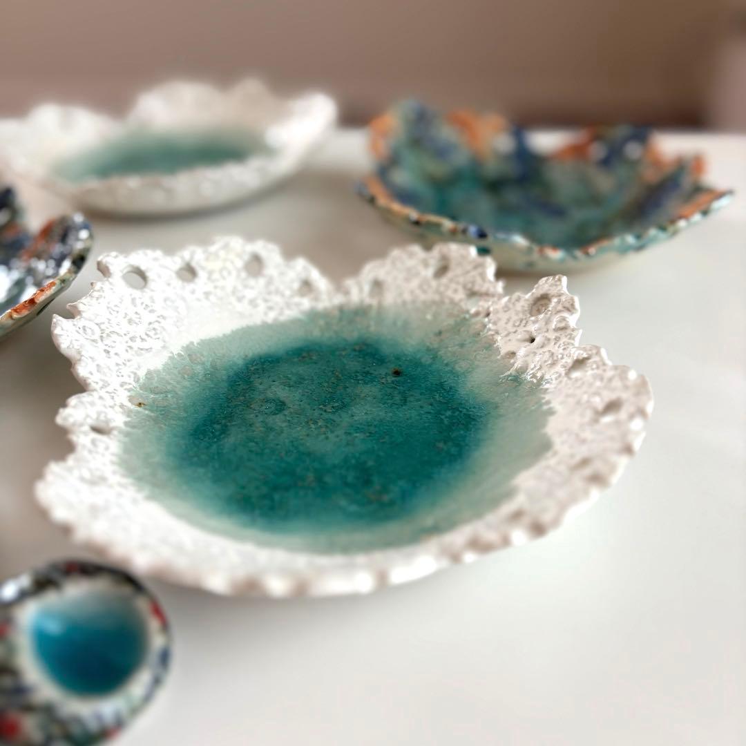 珊瑚変形皿　山上學